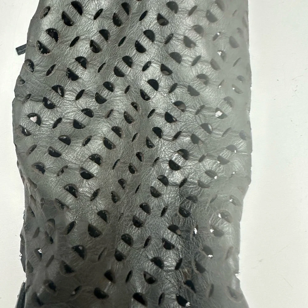 Freebird By Steven Black Creek Leather Perforated Lace Up Back Tall Boots NWOT 6